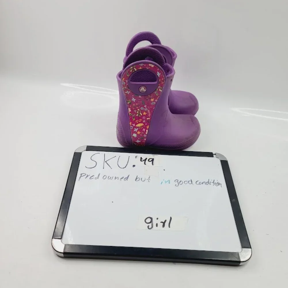 Crocs Girl's Purple Pink Handle It Floral Rubber Ankle Rain Boot Size‎ 8